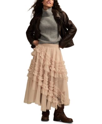 Women's Mesh Ruffle Maxi Skirt