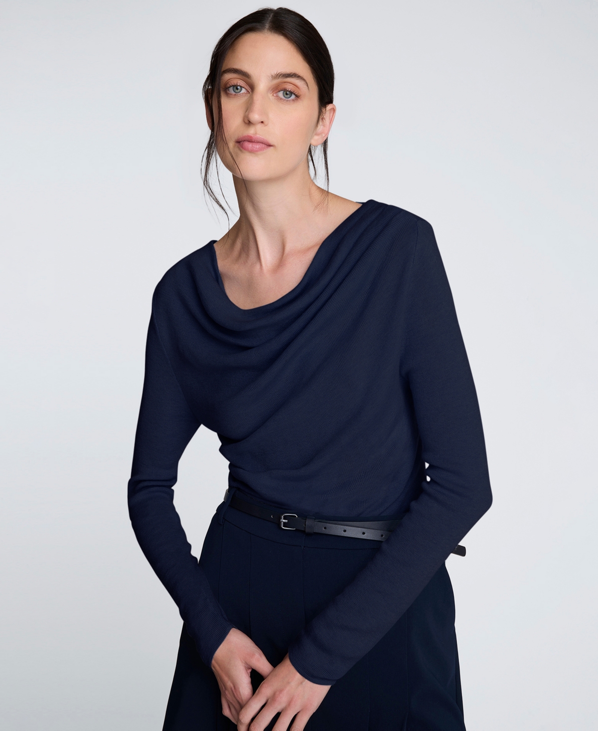 Kenneth Cole Women's Asymmetrical Drape Front Long-Sleeve Sweater