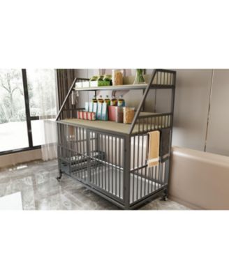 Large Pet Cage with Storage & Stainless-Steel Bowls