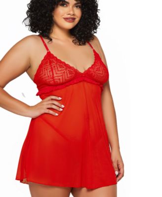 Plus Size 2 Piece Soft Cup Lace Babydoll Lingerie Set