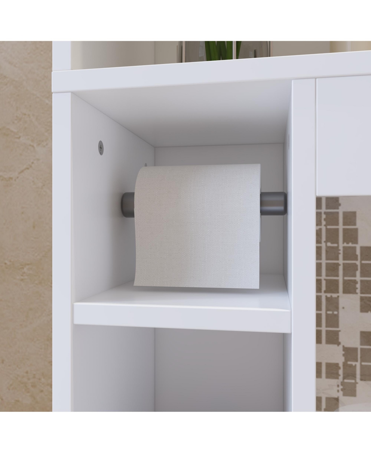 Toilet Storage Bathroom Space Saver with Doors Cabinet, Open Shelves