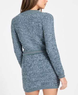 Women's Long Sleeve Aomori Tape Yarn Detail V-Neck Cardigan Sweater