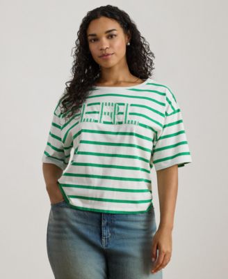 Plus Size Striped Boat Neck T-Shirt