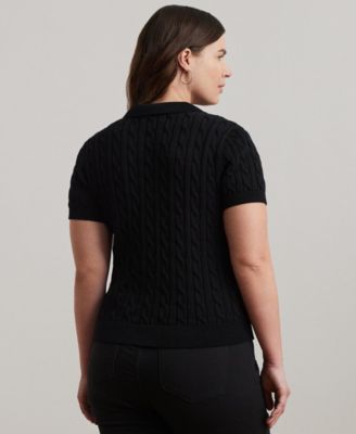 Plus Size Cable-Knit Polo Shirt