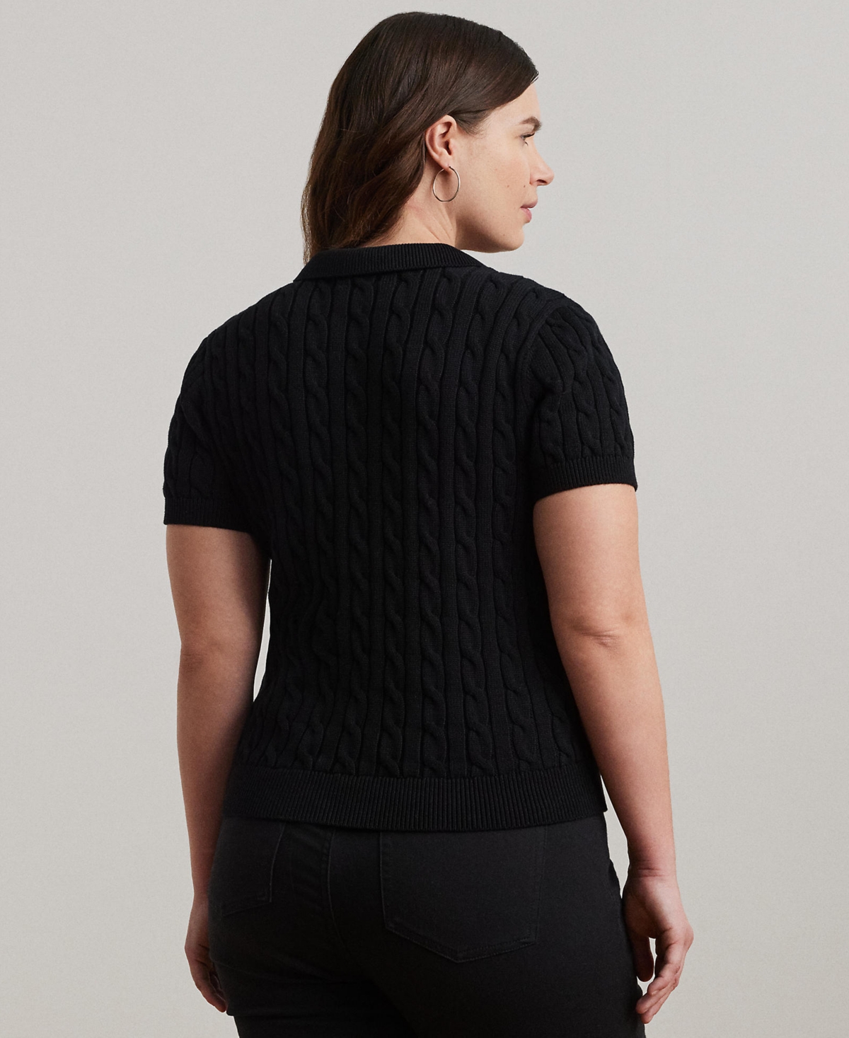 Lauren Ralph Plus Cable-Knit Polo Shirt