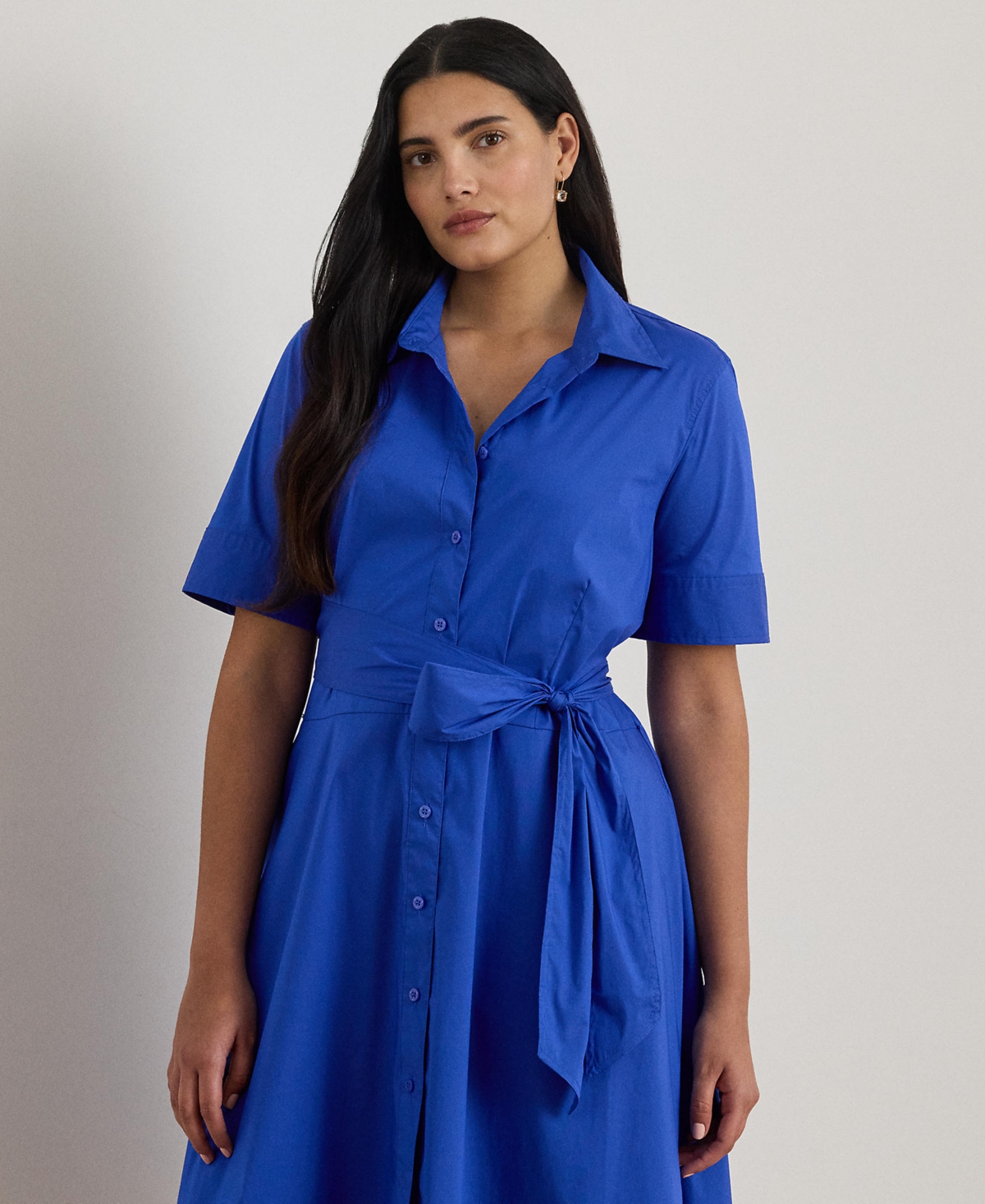 Lauren Ralph Lauren Plus Size Belted Point Collar Shirtdress