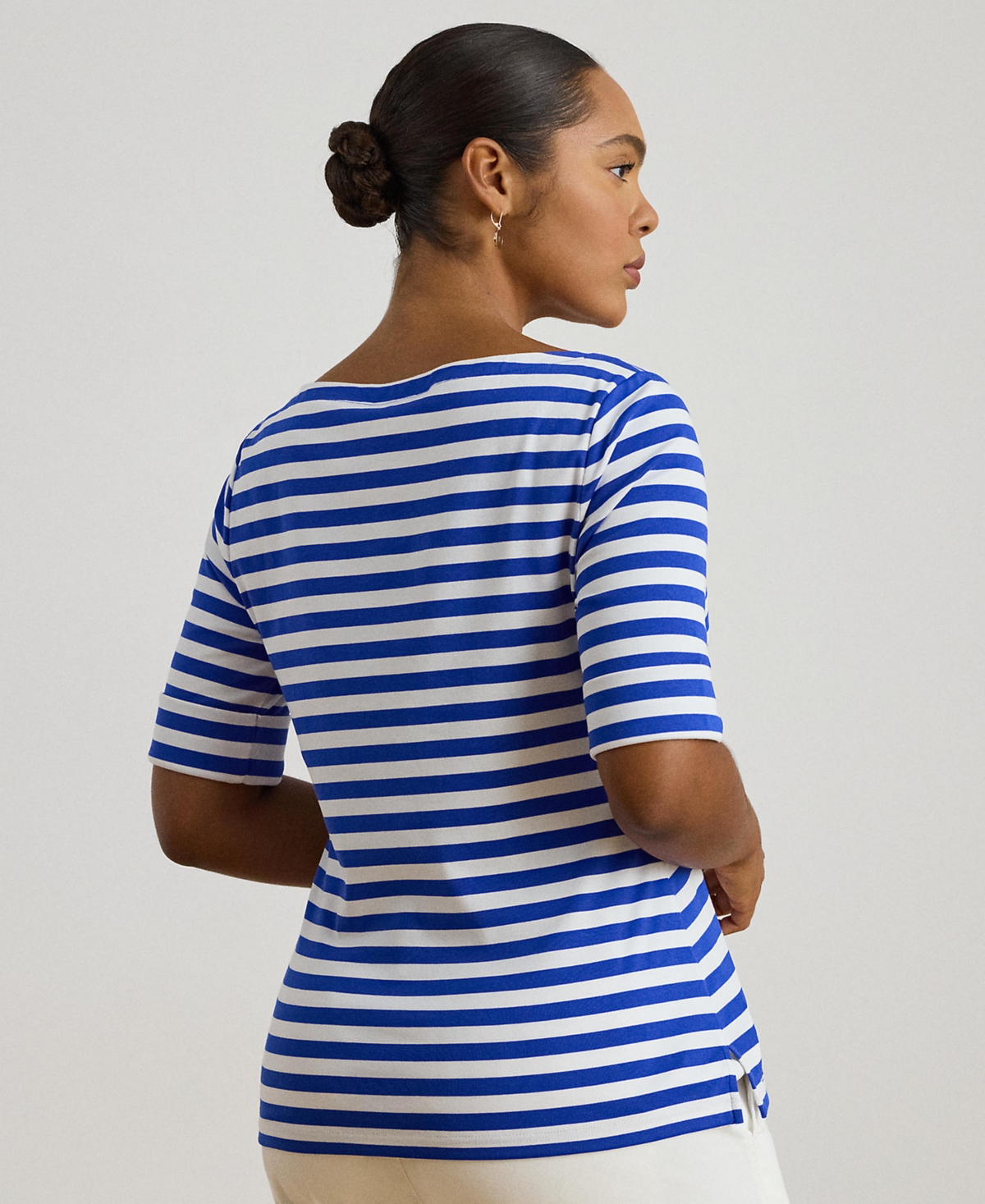 Lauren Ralph Plus Striped Boat Neck T-Shirt