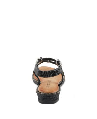 Women's CHARMER Crystal Jeweled T-Strap Flat Sandals with Stretch Back