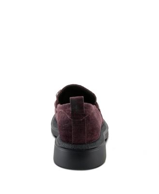 Marlen Women's Velvet Textile Upper Slip-On Loafer On Chunky Lug Sole Bottom With Crystal Buckle