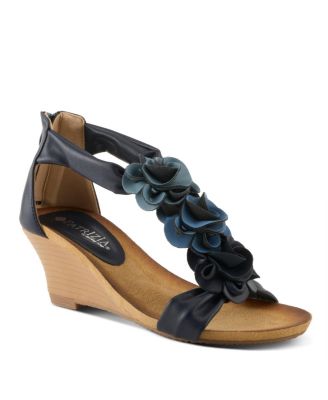 Harlequin Women's Ankle Strap Wedge with Floral Embroidery