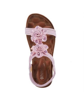 Women s Nectarine Floral T-Strap Sandal with Elastic Back and Quilted Footbed