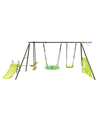 Boys Saucer Swingset with Mini Slide for Outdoor Play