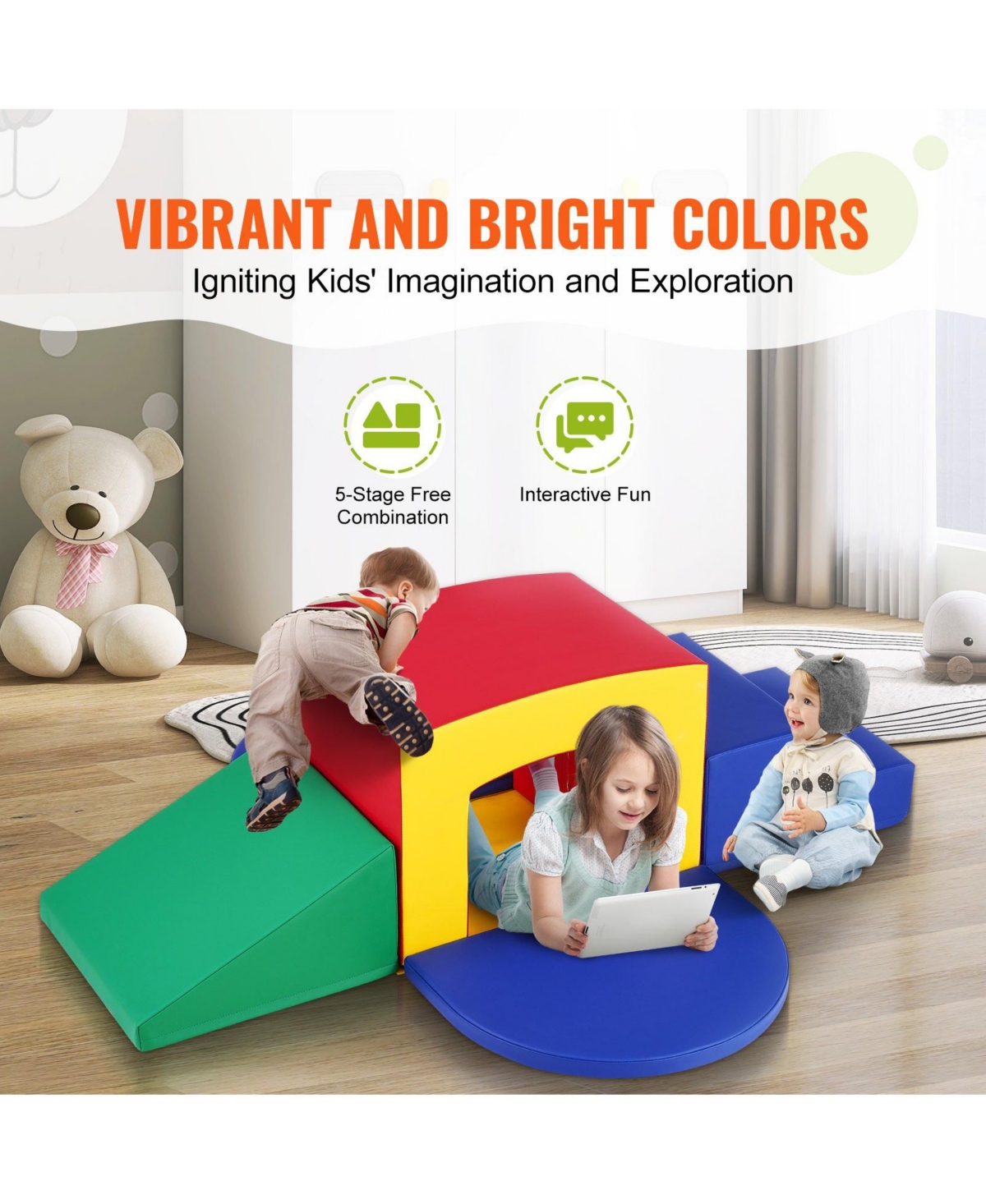 Mecale 5-Piece Foam Toddler Climbing Playset with Ramp, Tunnel and Easy-Clean Design