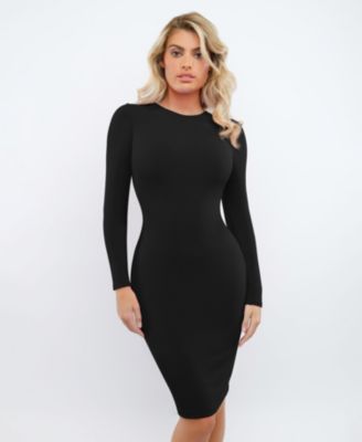 Women's Shapewear Modal Long Sleeve Crew Neck Slimming Midi Dress