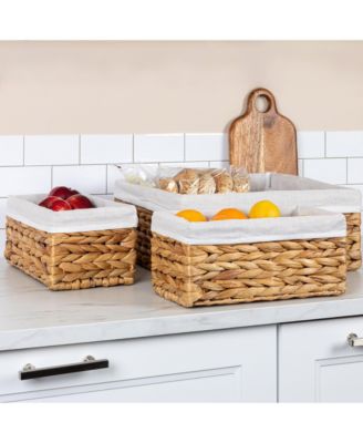 Wicker Basket Set, 3 Pieces, 1 Large and 2 Small Water Hyacinth Baskets