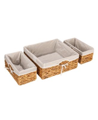 Wicker Basket Set, 3 Pieces, 1 Large and 2 Small Water Hyacinth Baskets