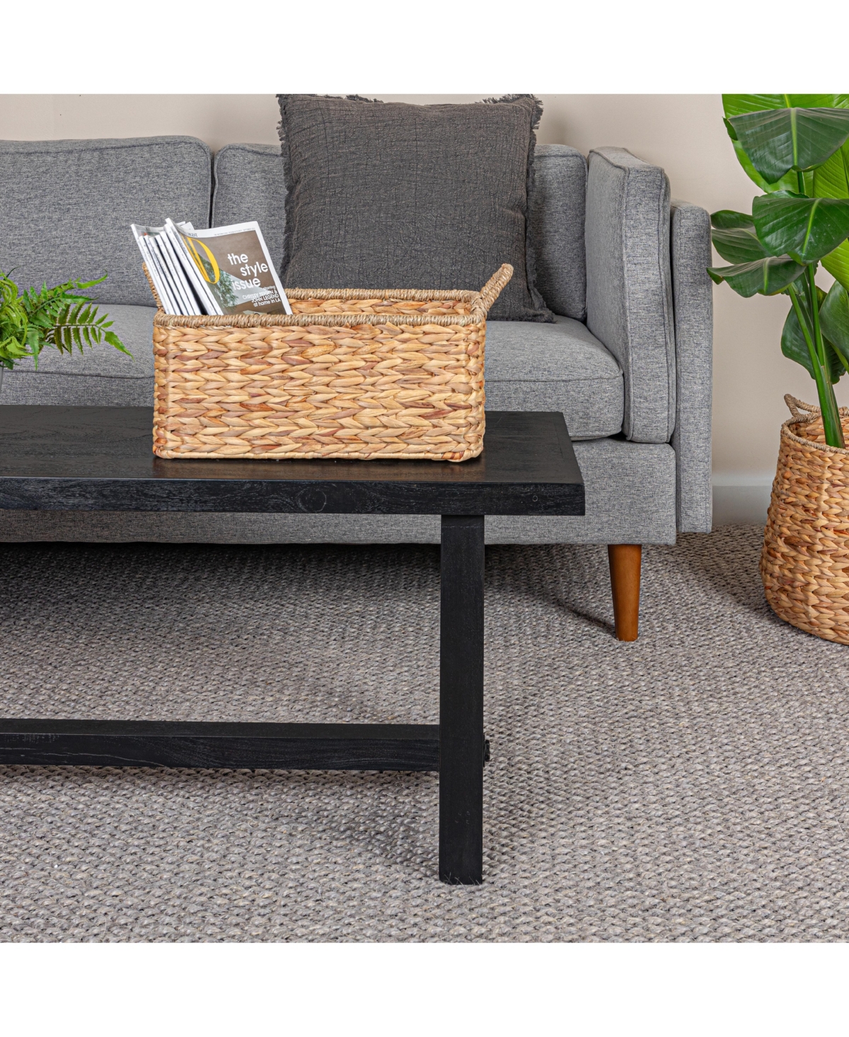 Household Essentials Rectangular Handwoven Water Hyacinth and Seagrass Basket with Handles, Natural