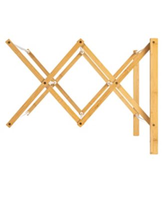 Bamboo and Metal Wall Mount Extendable Drying Rack, Compact Upscale Laundry Rack with 8 Dowels, White