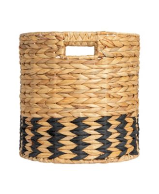 Natural Water Hyacinth and Paper Basket with Stripes