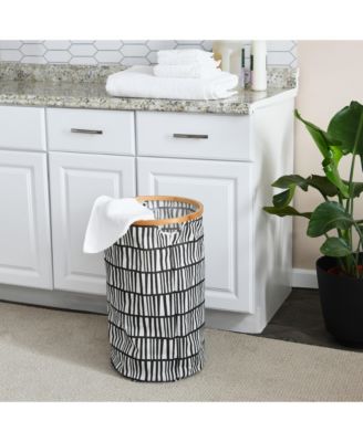 Rimmed Round Krush Container Hamper with Cutout Handles, Black and White