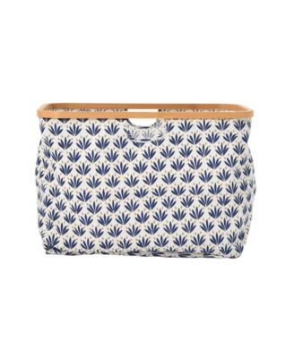 Bamboo Rimmed Krush Container Basket with Cut Out Handles, Tan Chevron