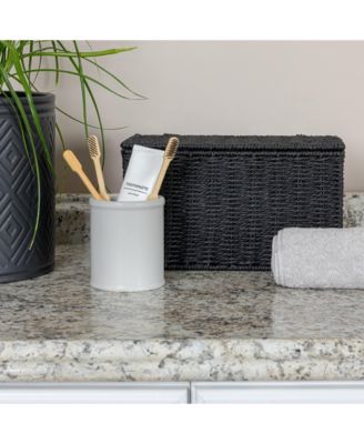 Small Handwoven Paper Rope Wicker Basket with Lid, Grey