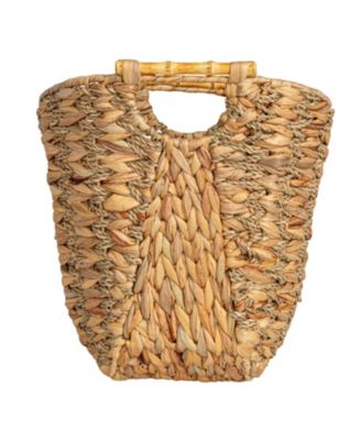 Water Hyacinth Seagrass Scoop Basket with Bamboo Handle, Natural
