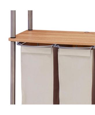 Modern Laundry Center with Wheels, 3 Washable Linen Bags, Light Ash Wood Grain Laminate