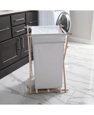 X-Frame Wood Laundry Hamper, Folding Wood Frame with Washable Poly-Cotton Bag