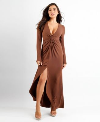 Women's Shapewear Deep V Bias Twist Front Slit Hourglass Maxi Dress