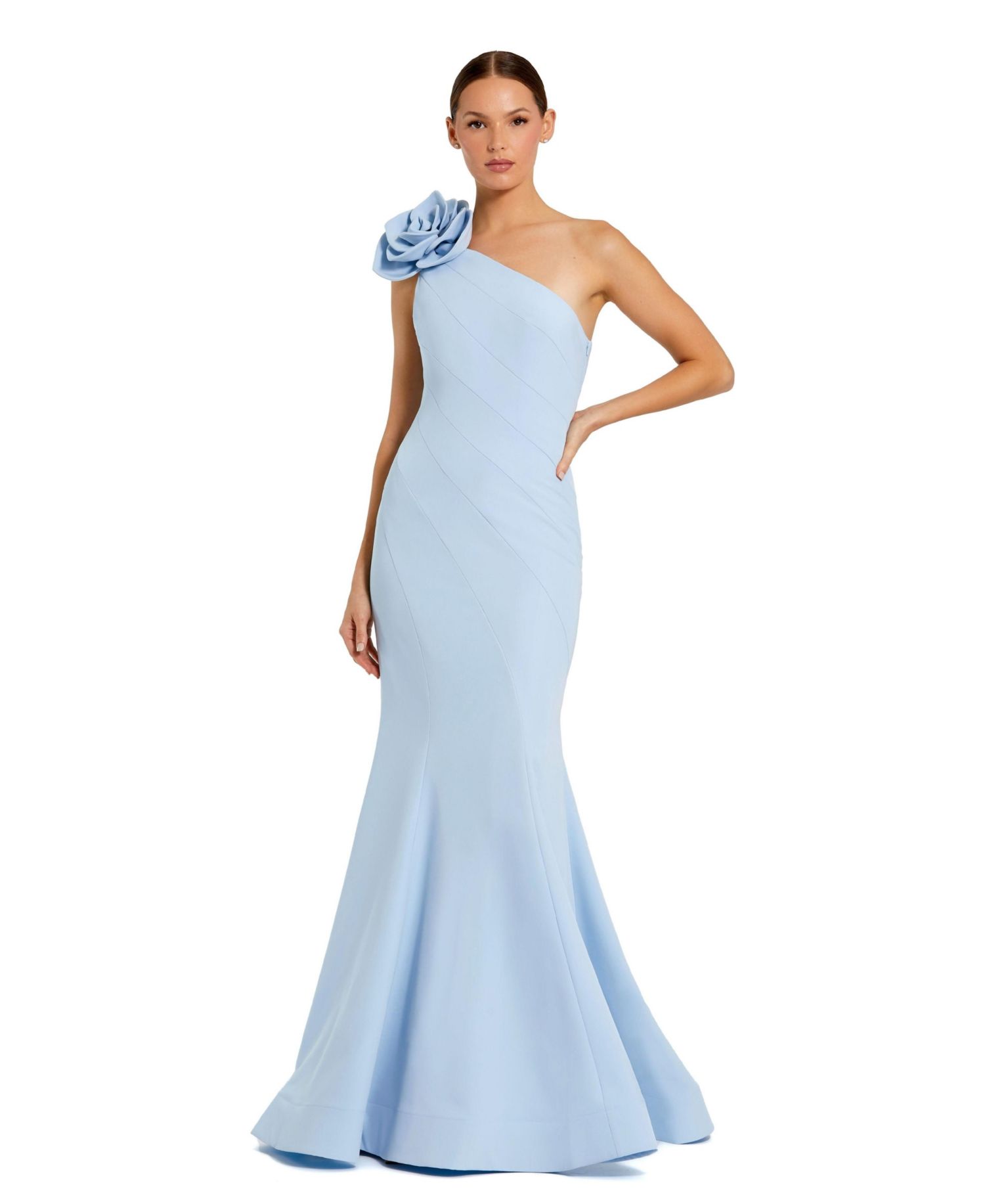 Women's Crepe One Shoulder Mermaid Gown With 3D Flower