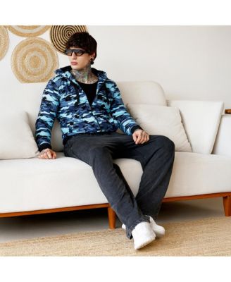 Men's Navy Blue Camouflage Fleece-Lined Jacket