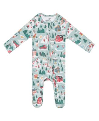 Copper Pearl - Baby Boys' or Baby Girls' Snowy Slopes Printed Zip-Up Footed Pajamas