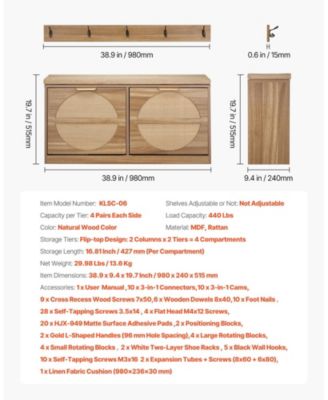 Entryway Shoe Bench with Flip Drawer and Rattan-Style Rack