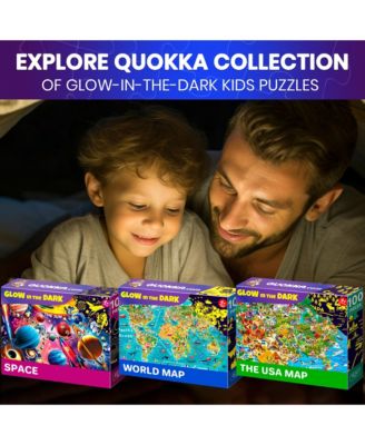 100 Puzzles for Kids Ages 4-8 – Glow-in-The-Dark USA Map World Map and Solar System – Geography Learning Toys - 3 SET Educational Puzzles