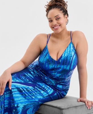 Trendy Plus Size Sequined Lace-Up-Back Gown