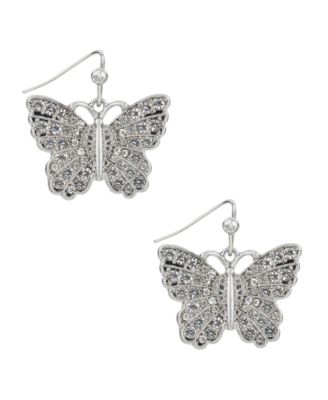 Blue Butterfly Collection Pave Butterfly Drop Earrings