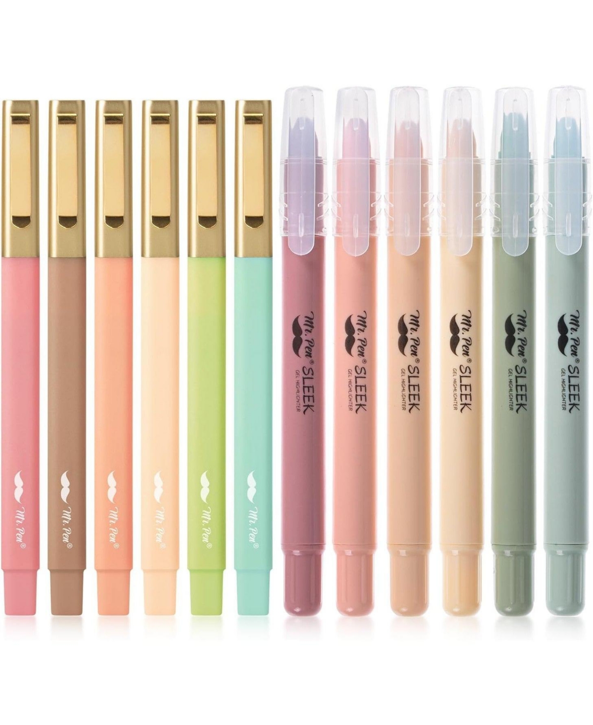 Mr. Pen Aesthetic Gel Highlighter and Pen No Bleed, 12 Pack, Pastel