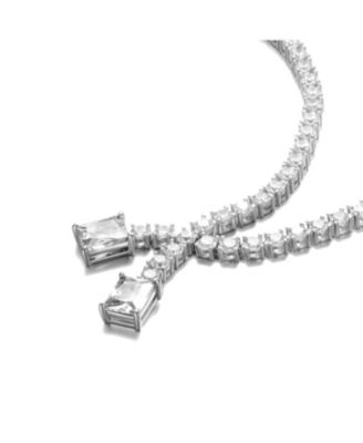 Sterling Silver White Gold Plated with Two-Stone Tennis Chain Collar Necklace