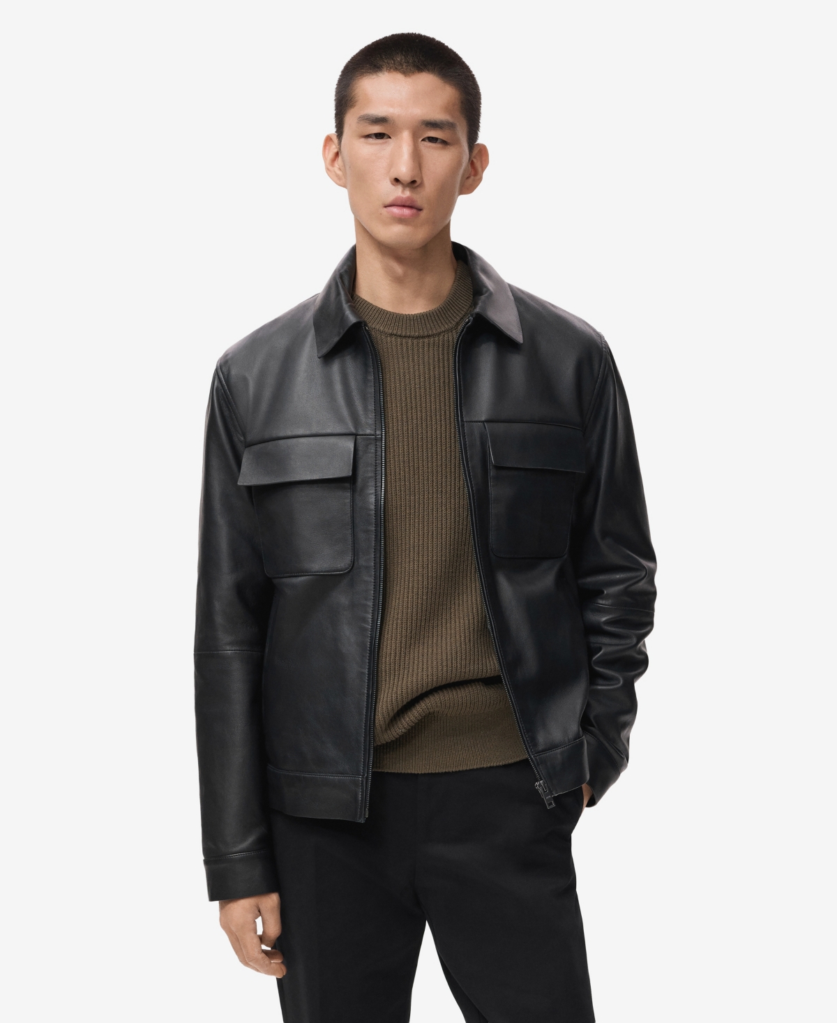 Mango Men's Leather Pockets Jacket