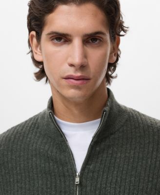 Men's Ribbed-Knit Zipper Cardigan