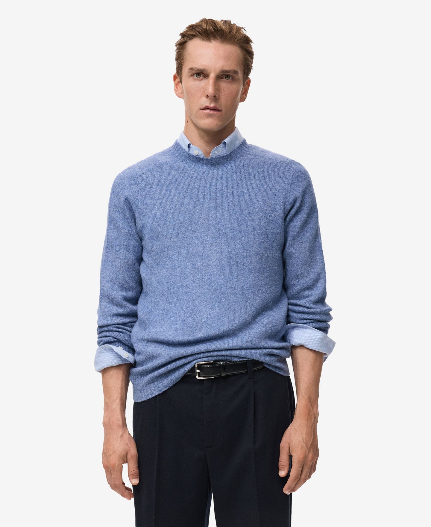 Мужской свитер MANGO Knitted Wool Blend, цвет: Синий — фото 1