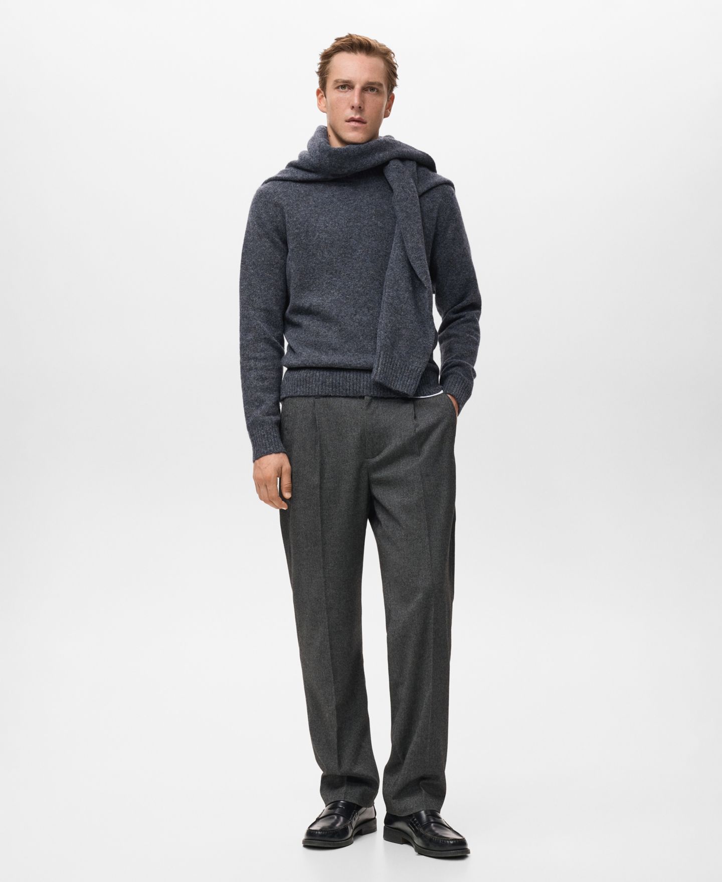 Мужской свитер MANGO Wool And Alpaca-Blend, цвет: Индиго синий — фото 2