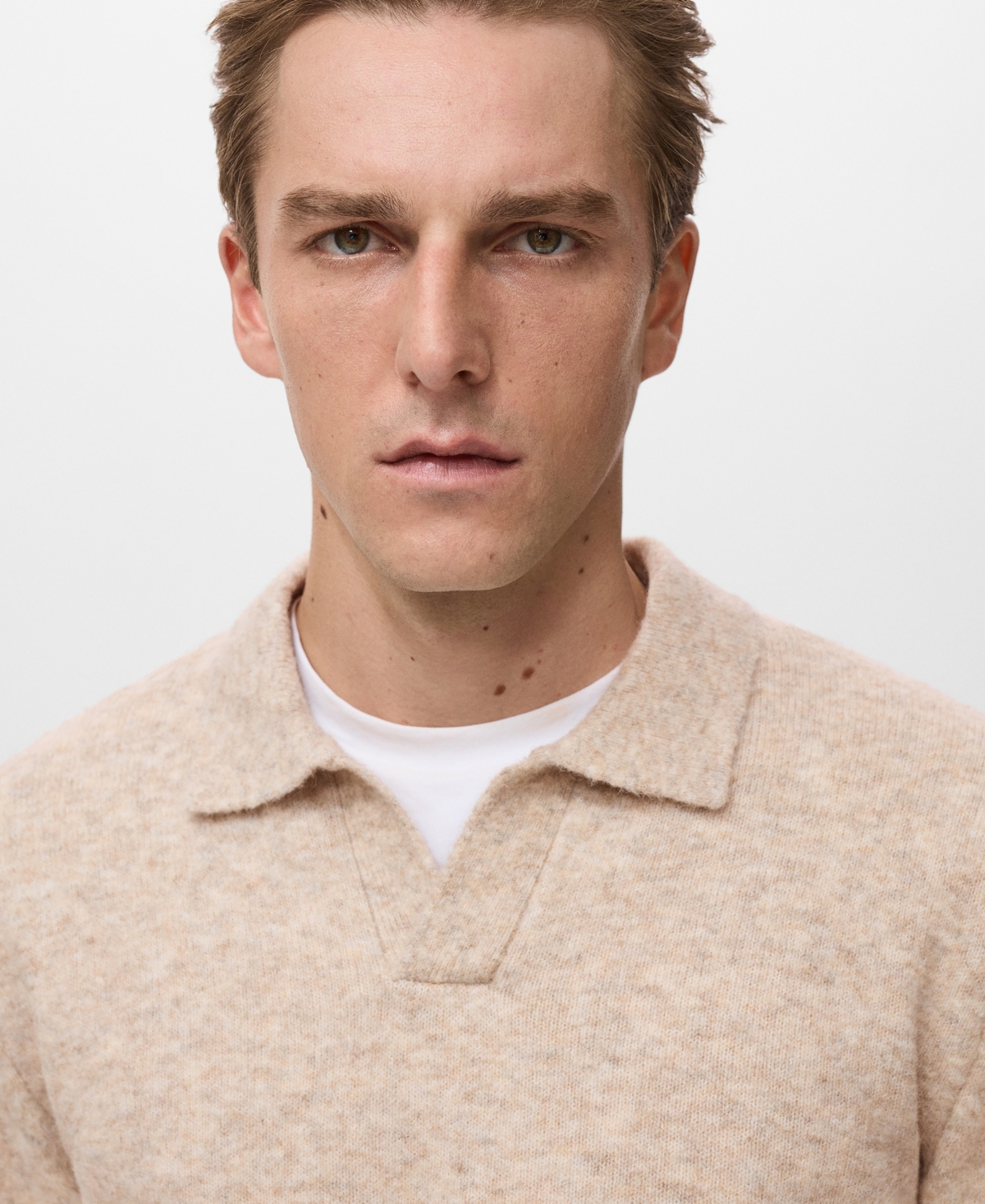 Mango Men's Knitted Wool Blend Polo Sweater