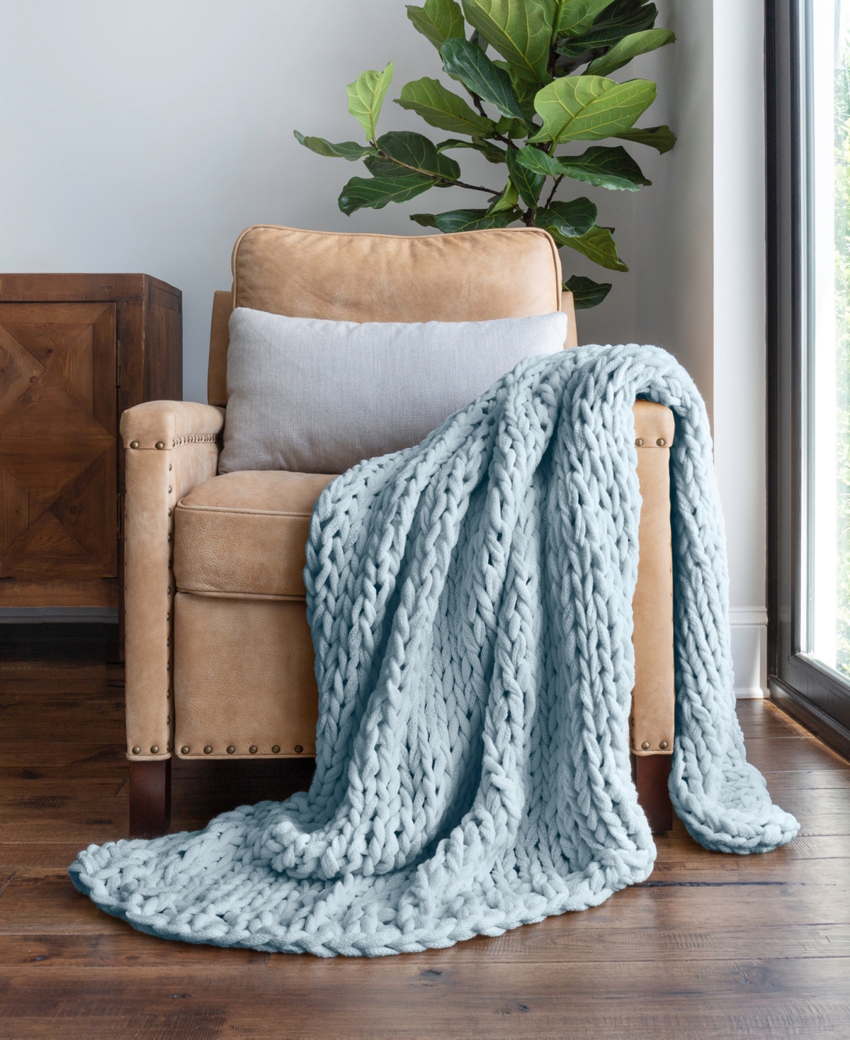 Ienjoy Home Eucalyptus Oversized Chunky Hand-knit Throw, 59" X 47" In Blue