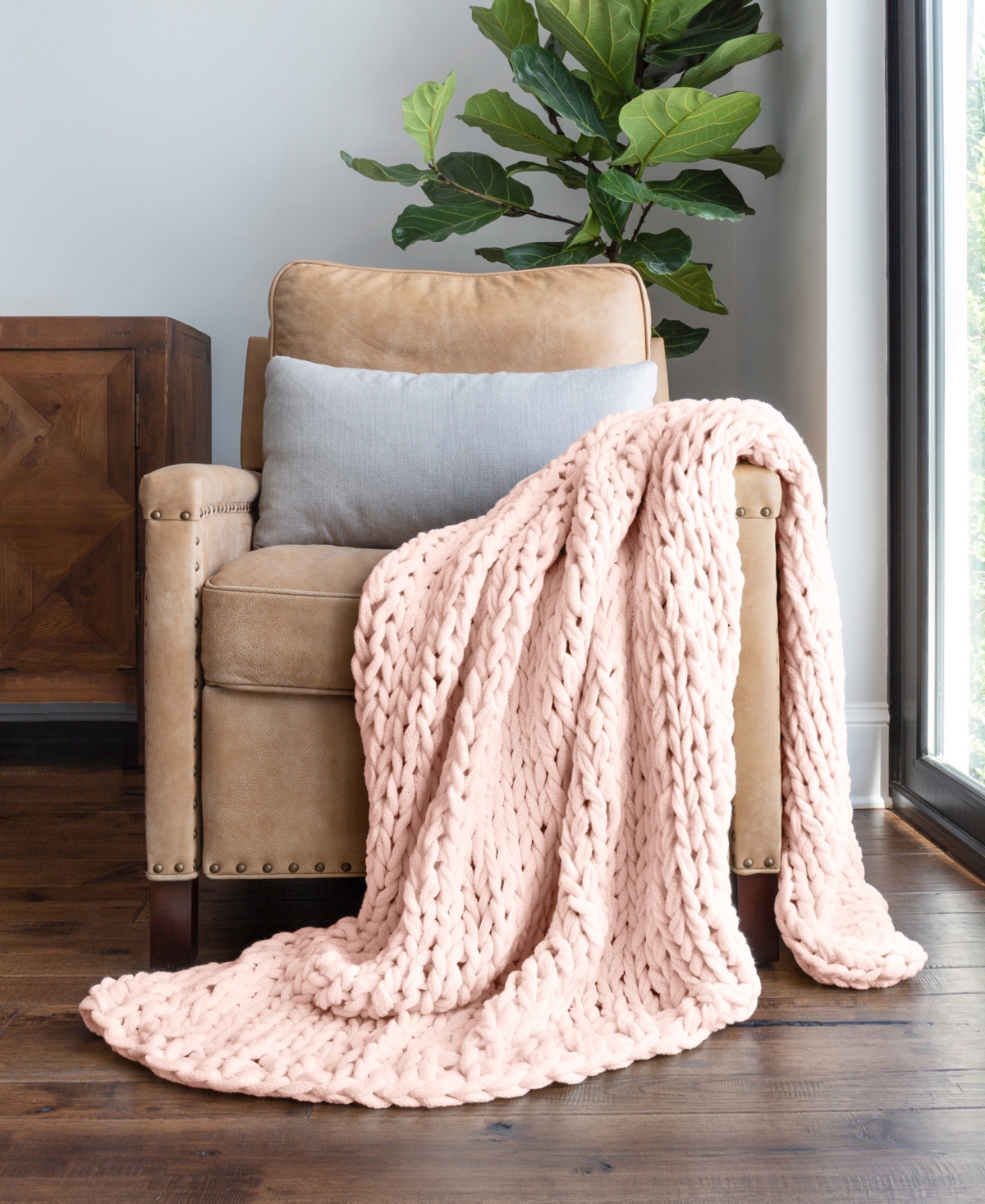 Ienjoy Home Eucalyptus Oversized Chunky Hand-knit Throw, 59" X 47" In Pink