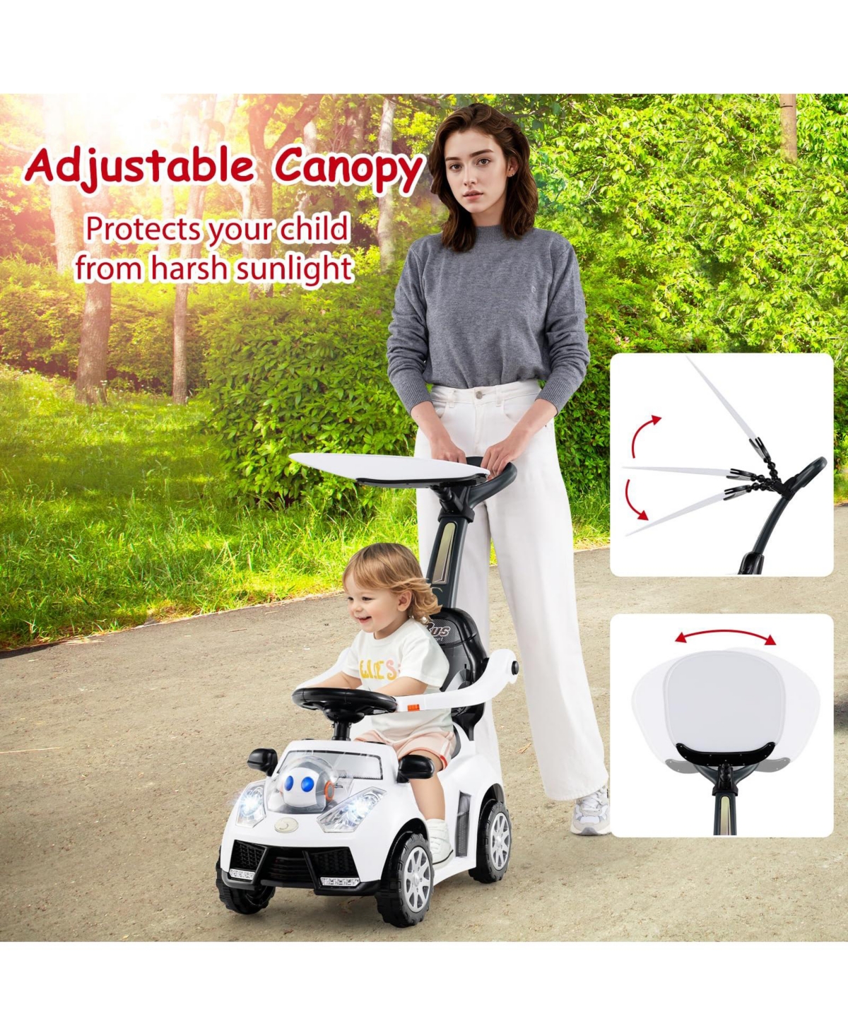 Mecale 3-in-1 Push Car for Toddler Sliding Car with Seat Belt and Canopy