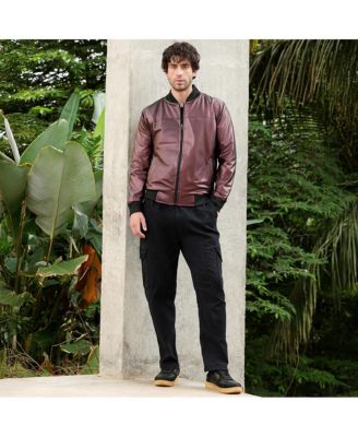 Men's Men's Chocolate Brown Patent-Panel Bomber Jacket