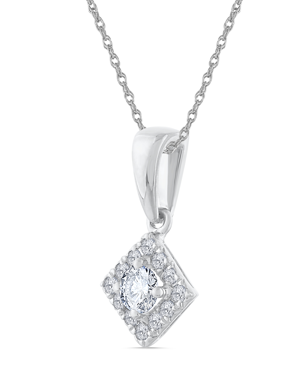 Macy's Diamond Round Shape Halo Design Pendant Necklace (1/4 ct. t.w.) in 10k White Gold
