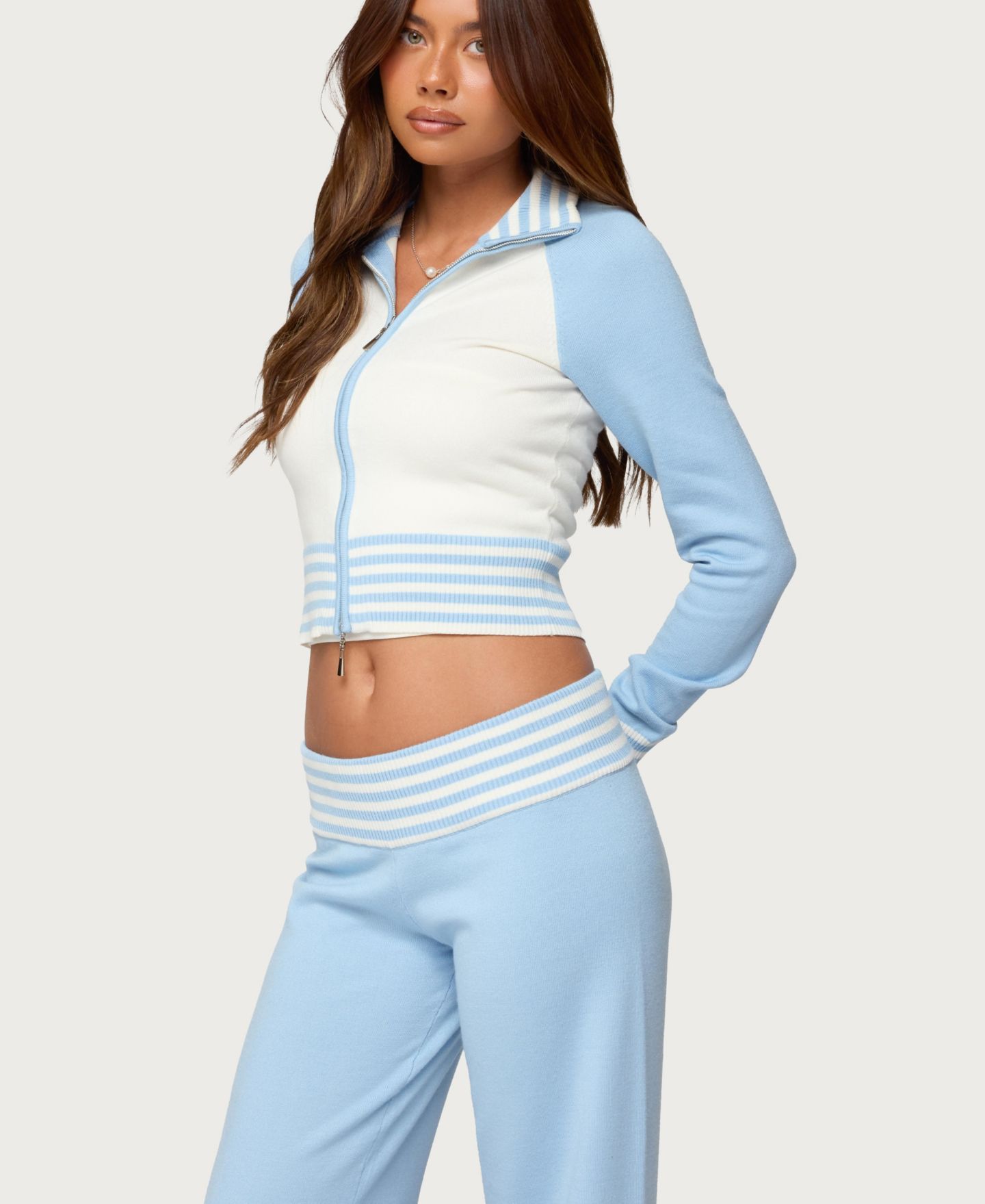 Женский кардиган Edikted Clarisse Contrast Stripey, цвет: Светлый синий — фото 4